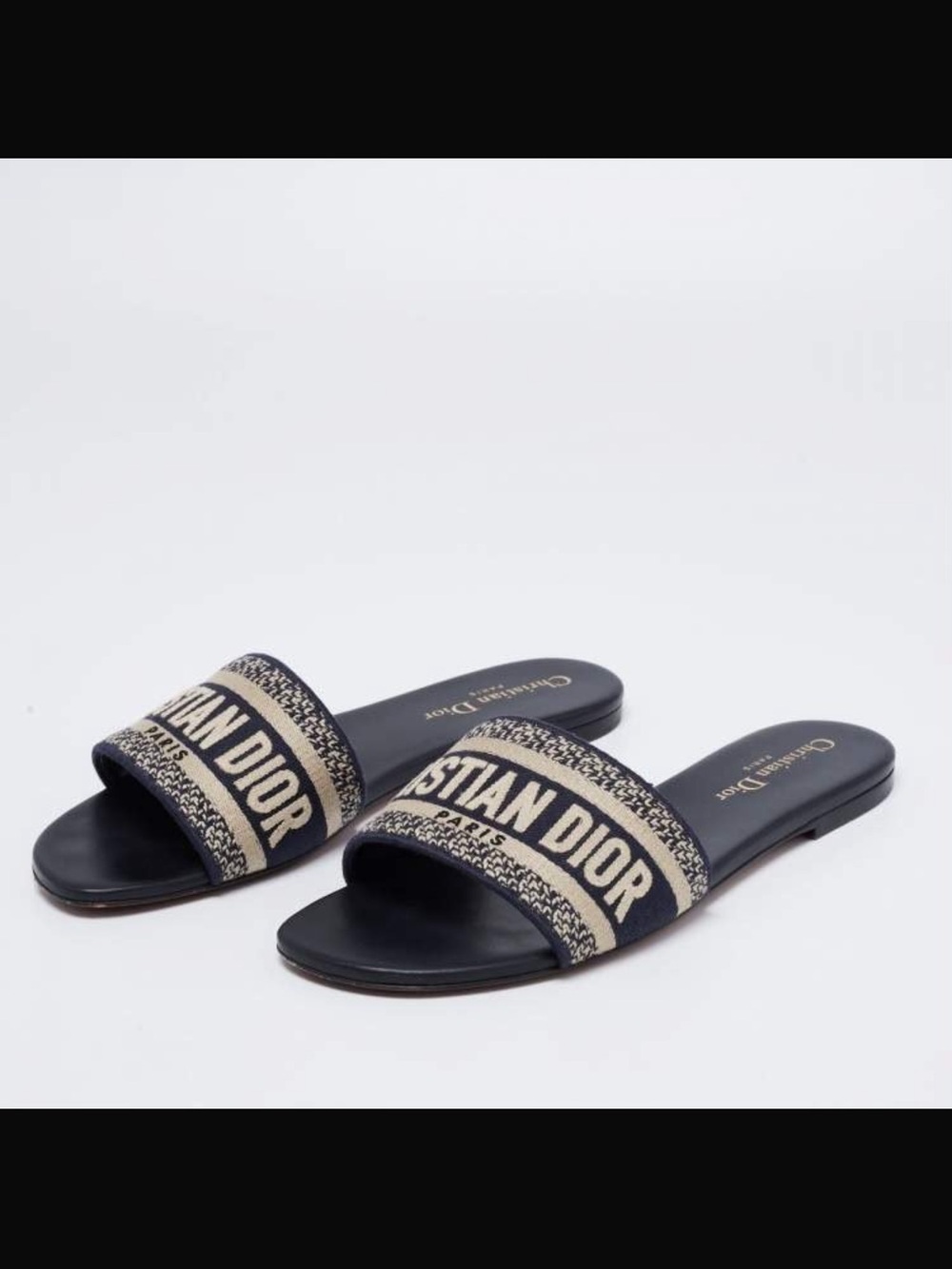 Fashion Navy and Beige Logo Slide Mules